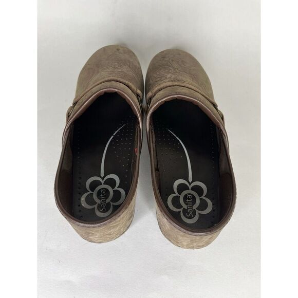 Sanita Shoes Clogs Women Size 40 US 9 Brown Leather Floral - Picture 7 of 15